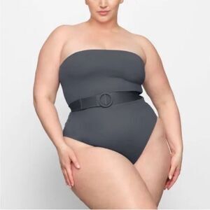 Skims Sculpting One Piece Belted Swimsuit Strapless Charcoal Grey NEW NWT 3X